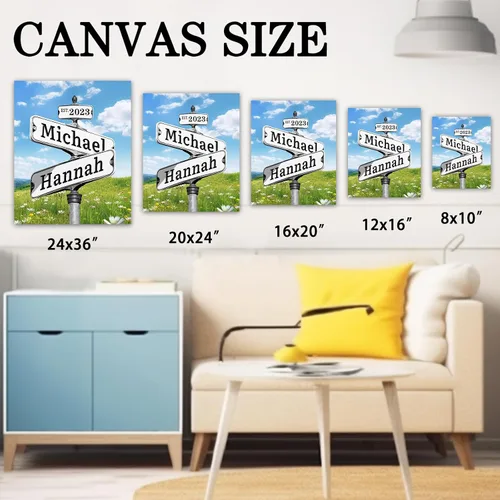 Vista 6 de WNNNS Póster de letrero de calle vintage con nombre personalizado para parejas, novia, novio, impresiones en lienzo personalizadas para enamorados