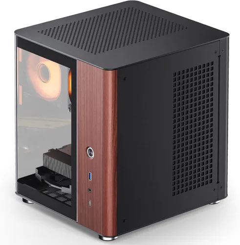 Vista 7 de JONSBO TK-0 Negro ITX Mini Torre Caja de PC, Diseño de Escritorio de Vidrio Hiperboloide, Estructura de Gabinete Separada, Carcasa de Aleación