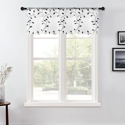 Vista 13 de MRTREES Cenefa de cortina transparente de Navidad, 2 paneles de cortinas bordadas con hojas pequeñas de 54 x 16 pulgadas, bolsillo para barra