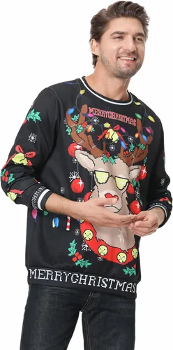 Vista 4 de Colorful House Suéter feo de Navidad, unisex, estampado, sudadera con impresión digital 3D