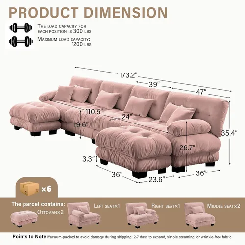 Vista 68 de Sofá Seccional Modular Extragrande de 93.7 pulgadas, Sofá de Dos Plazas Cloud Couch con Almohadas y Cojín Extra Grueso para Sala de Estar, Cine