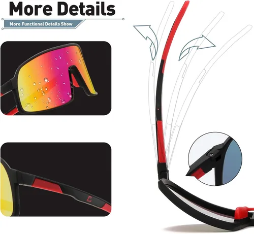 Vista 3 de Bevi - Lentes de sol deportivos polarizados con montura TR90 para hombres y mujeres, conducción al aire libre, ciclismo