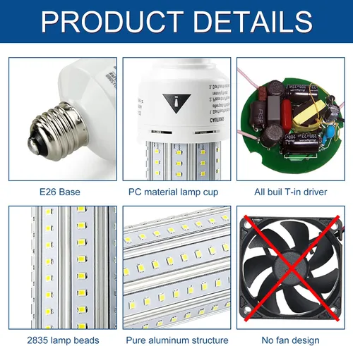 Vista 6 de Bombilla LED tipo maíz Mafuken de 500 W equivalente, 7500 lúmenes, bombillas LED de 60 W, super brillante, 5000 K, luz diurna blanca fría, E26/E27