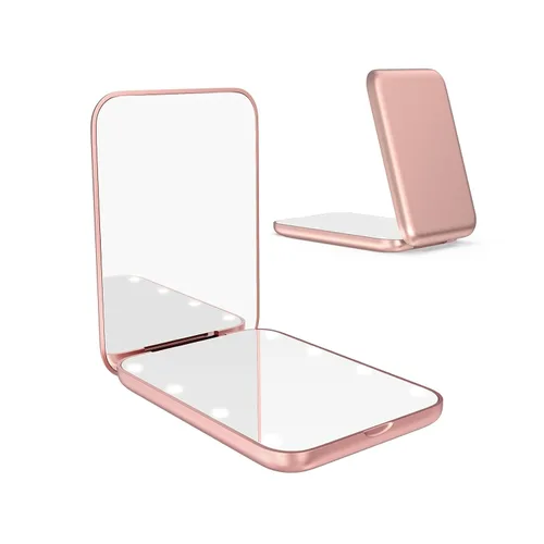 Vista 11 de WOBSION Espejo pequeño con luces, espejo de maquillaje compacto LED, mini espejo de viaje 1x/3x con aumento, portátil para bolso, bolsillo, regalos
