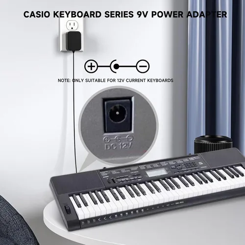 Vista 2 de Cargador de teclado Casio de 12 V CA/CC compatible con teclado Casio WK-1600 WK-1800 WK-1630 WK-3000 WK-3000D WK-3200 WK-3300 WK-3500 WK-3800