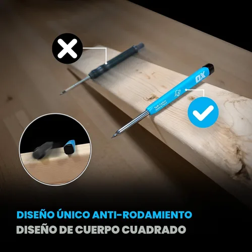Vista 5 de OX Tools - Juego mecánico de lápices de carpintero - Lápiz de construcción resistente con clip para cinturón, sacapuntas, soporte y 4 minas
