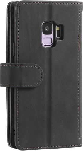 Vista 6 de UEEBAI Funda tipo cartera para Samsung Galaxy S9 Plus, Retro 9 ranuras para tarjetero con cremallera, bolsillo de piel sintética, cierre magnético