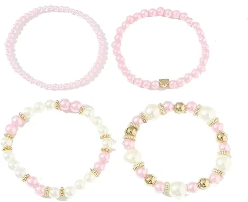 Vista 5 de Fuqimanman2020 Juego de Pulseras Gruesas de Perlas Simuladas Apilables y Elásticas con Bolas Ajustables y Multicapa para Mujer, Joyería de Boda