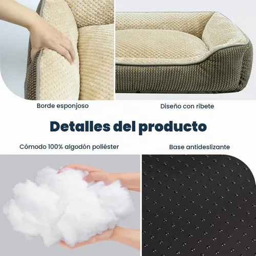 Vista 4 de Miguel - Cama para gatos de interior lavable con funda extraíble - Cama pequeña para mascotas con lado cuadrado Cama para perros rectangular Cama