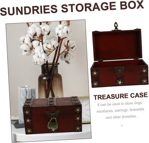 Vista 7 de EXCEART 2 Pcs Vintage Wooden Storage Box Wood Treasure Chest Kids Storage Bins Trinket Keepsake Chest Vintage Jewelry Small Handcrafted Wooden