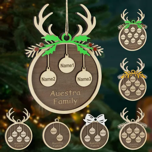 Vista 64 de Adornos de Navidad personalizados, familia de 1 nombre, adornos de Navidad de madera personalizados, decoración personalizada, decoración de árbol