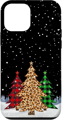 Vista 16 de iPhone 16 Árboles de Navidad con estampado de leopardo y cuadros