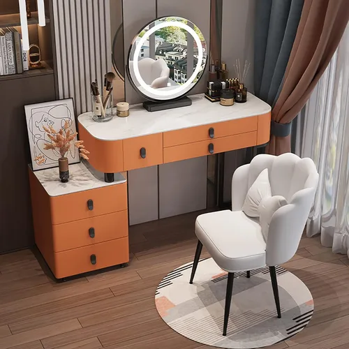 Vista 10 de Escritorio de tocador con espejo iluminado, mesa de tocador de maquillaje con luces, 3 modos de iluminación de color, brillo ajustable, mesa