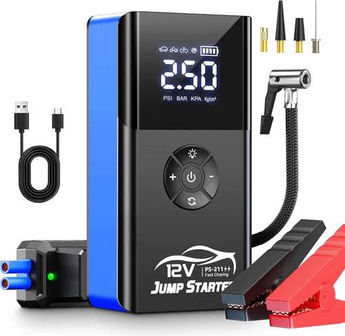 Vista 9 de Arrancador con compresor de aire, 8000 A 180 PSI, batería portátil de coche (todo gasolina/12L diesel) 12 V caja de salto de automóvil cargadores
