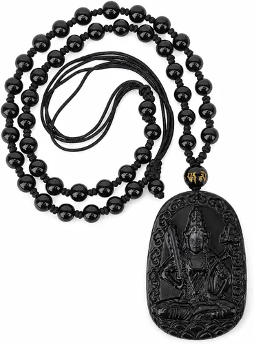 Vista 8 de Obsidian Guardian Buddha Amulet - Zodiac Feng Shui Necklace, symbolizing wisdom and wealth Perro negro y cerdo