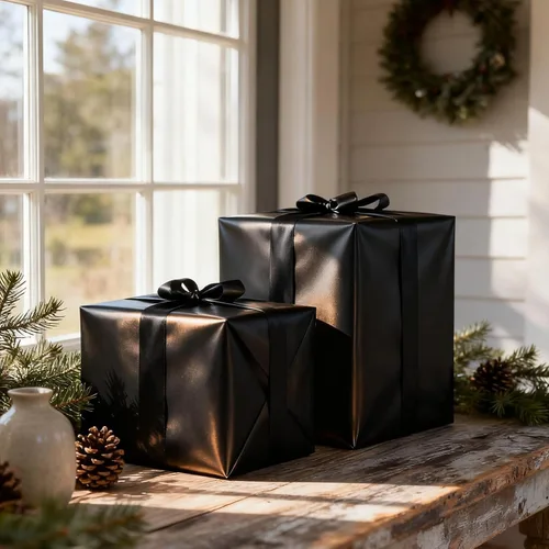 Vista 6 de LaRibbons Papel de regalo negro, rollo de papel de regalo de metal mate de color sólido, 17 pulgadas x 33 pies, papel de regalo para Navidad, día