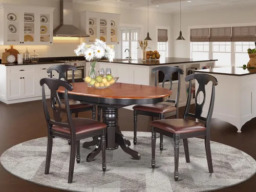 Vista 2 de East West Furniture KENL5-BLK-LC - Juego de mesa y sillas de cocina de 5 piezas, incluye una mesa de comedor ovalada con hoja de mariposa y 4 sillas