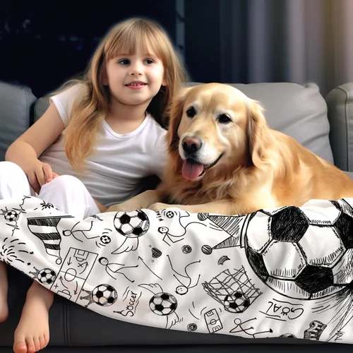 Vista 3 de Manta de fútbol para fanáticos del deporte, acogedoras mantas y mantas de fútbol de felpa única y divertida decoración temática de fútbol