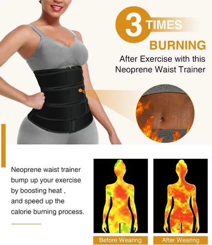 Vista 3 de FeelinGirl Neoprene Waist Trainer for Women 3 Straps Tummy Control Workout Corset Cincher Long Torso Trimmer Sauna Belt