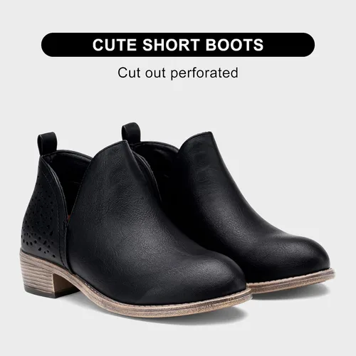 Vista 3 de VEPOSE botas al tobillo para mujer con tacón bajo y grueso, con perforaciones, botas de vaquero