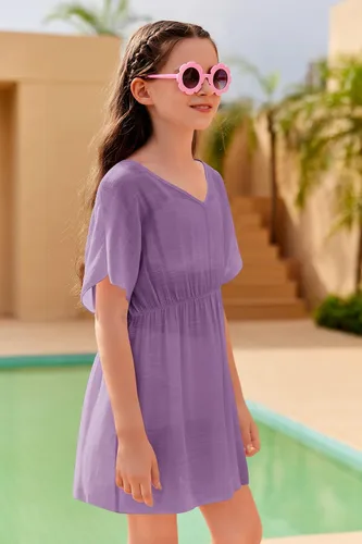 Vista 3 de Fommykin Pareos para trajes de baño para niñas, para playa, lindo vestido tipo túnica