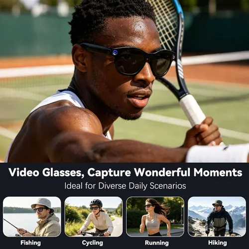 Vista 5 de Gafas inteligentes AI con cámara 8MP HD para hombres y mujeres, gafas