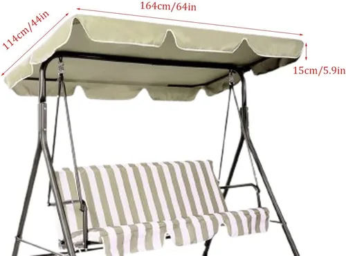 Vista 2 de Toldo de repuesto para columpio, repuesto de patio al aire libre, 3 fundas de asiento para porche jardín (Beige/64 x 44 5.9), tres tamaños