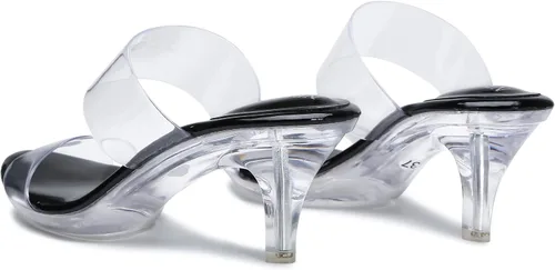 Vista 9 de NBUUNBU Tacones transparentes para mujer, tacones negros plateados, con plataforma pequeña, sandalias de tacón alto sexy, sandalias de tacón