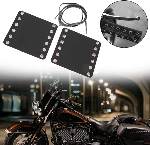 Vista 5 de Puños de manillar de motocicleta de cuero con calefacción 2 piezas con correa para la mayoría de motocicletas (negro)