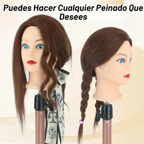 Vista 7 de Cabeza de maniquí Cabeza de muñeca de entrenamiento de cabello humano para Marrón