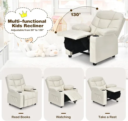 Vista 4 de Costzon Silla Reclinable para Niños con Portavasos, Silla de Descanso Ajustable con Reposapiés y Bolsillos Laterales para Habitación de Niños
