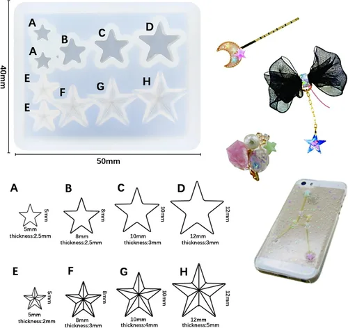 Vista 2 de FUNSHOWCASE Mini Moldes Surtidos de Joyería de Resina y Epoxy de Estrellas de Silicona Pequeños para Artesanía Delicada