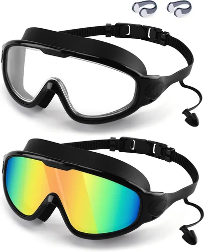 Vista 9 de WIN.MAX Paquete de 2 gafas de natación antiniebla, anti rayos UV, visión transparente para hombres, mujeres, niños y niñas, gafas de natación