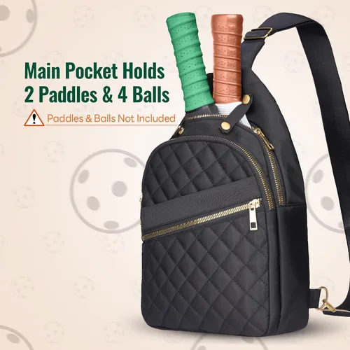 Vista 2 de NiHome Bolsa de pickleball para 2 paletas, mochila cruzada de pickleball para mujeres y hombres, correa ajustable, color negro, Negro (actualizado)