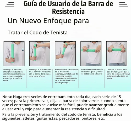 Vista 7 de Barra Fortalecedora de Terapia Flex para Codo de Tenista, Codo de Golfista, Tendinitis - Barra de Resistencia de Terapia Física para Alivio