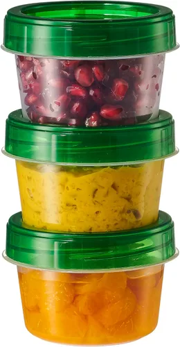 Vista 7 de PLASTICPRO Paquete de 6 recipientes de almacenamiento de alimentos con tapa giratoria con rosca verde, recipientes reutilizables de 4 onzas