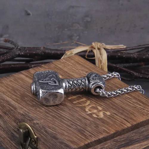 Vista 4 de Personalizar Martillo de los Vikingos nórdicos Mjolnir Runa escandinava Amuleto Collar Cadena de acero inoxidable Vegvisir Ancla Colgante Joyería