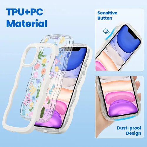Vista 2 de ZCDAYE Funda compatible con iPhone 11, diseño floral estético, bonita funda rizada y ondulada para mujeres y niñas, funda de TPU suave a prueba