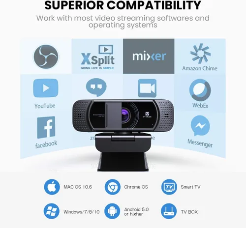 Vista 5 de Cámara web con micrófono 1080P HD Cámara web, 672 USB de escritorio Web Cam Facecam Cámara de video para streaming de juegos, conferencias, Mac