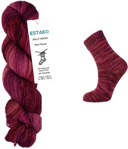 Vista 6 de Estako Jolly Socks Hilo Pintado a Mano 75% Lana Merino Superwash y 25% Poliamida (Fine/Sport 2 Peso) / 3.52 Oz - 100 gr / 360 Yardas - 330 mt