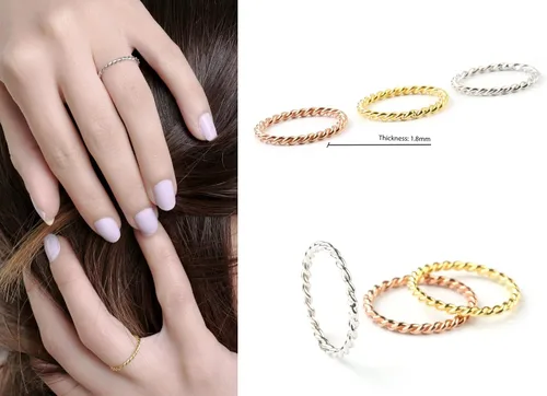 Vista 6 de Anillo de hilo de cuerda para mujer en oro macizo 9K, 14K y 18K, anillo trenzado, banda de cuerda fina simple, banda de cuerda giratoria, alianza