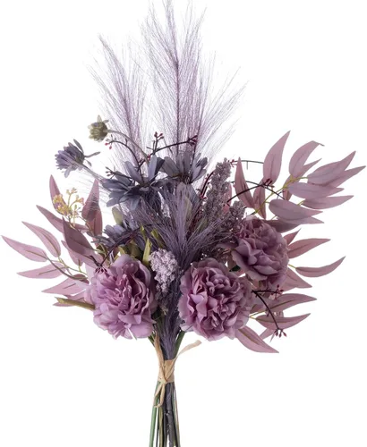 Vista 15 de Arreglos florales artificiales de seda de 17 pulgadas, ramos de flores artificiales que consisten en ranúnculos, crisantemos silvestres, rosas Ámbar