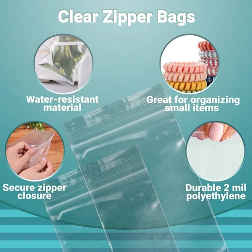Vista 5 de APQ - Bolsas de plástico transparente con cierre de cremallera, 2 x 3 pulgadas. Paquete de 1000 bolsas de plástico con cierre de cremallera. Bolsas