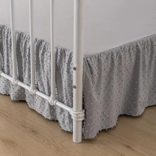 Vista 13 de Falda de cama de lunares copetudos, falda de cama con volantes tamaño King con esquinas divididas, faldas de cama con volantes de 14 pulgadas