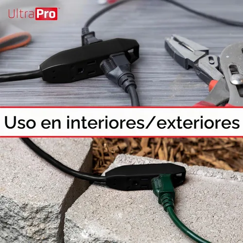 Vista 4 de UltraPro Paquete de 2 cables de extensión para interiores de 3 tomas de Negro