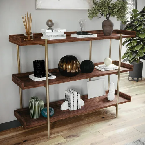 Vista 2 de Martha Stewart Emmett - Estantería de 3 estantes con marco de metal vertical, unidad de almacenamiento para oficina en casa, 35 pulgadas de alto