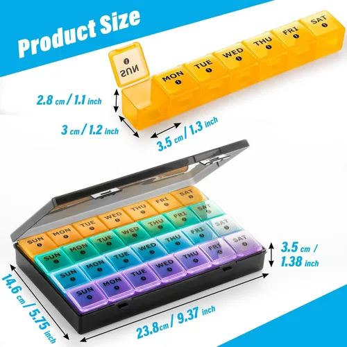 Vista 5 de Organizador de pastillas mensual XL grande, 4 semanas, organizador de pastillas de 28 días semanal, compartimento grande con estuche de viaje