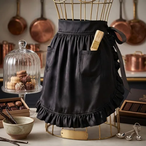 Vista 14 de Geyoga Delantales para mujeres con bolsillos Cocina Cocinando Camarera Sirvienta Delantal Falda Vintage Lindo Volantes Vestido Disfraz, Blanco