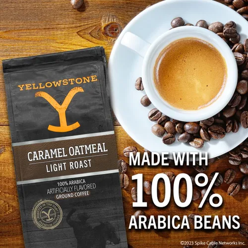 Vista 4 de Yellowstone - Café tostado ligero de avena caramelo, 100% café molido arábica, 12 onzas