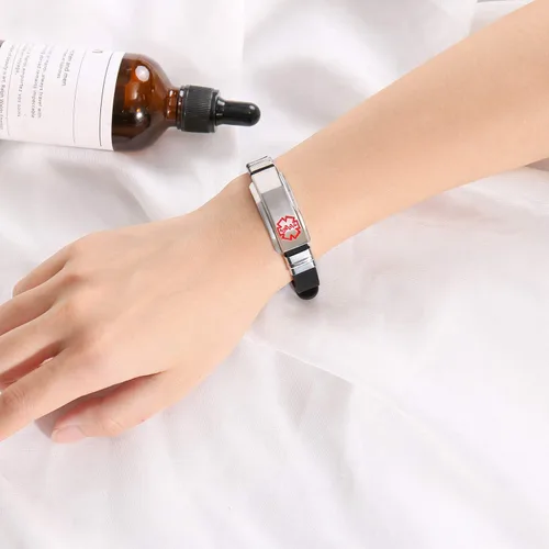 Vista 7 de Free Engraving Unisex Silicone and Stainless Steel Medical Alert ID Bracelets, Adjustable